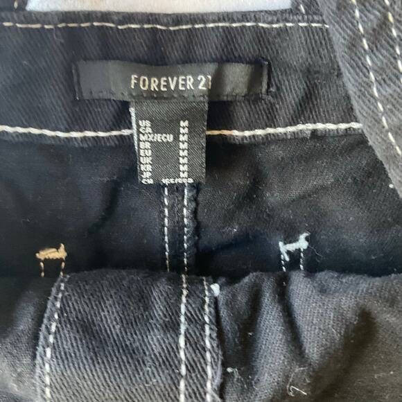 FOREVER 21 Women Overall Bib Above Knee Skirt size M, Black with White Stitches - Picture 8 of 11